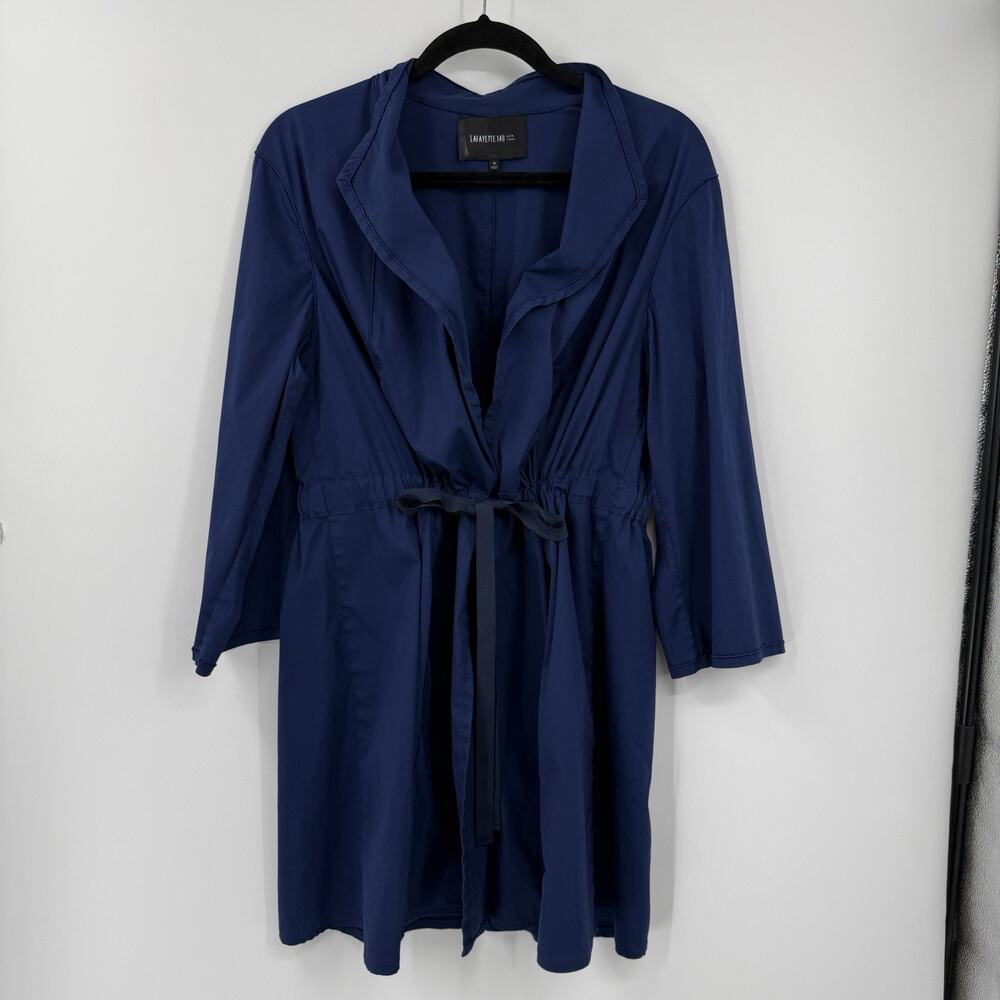 Lafayette 148 Topper Jacket 1X Tie Cinch Navy Blue 3/4 Sleeve Lightweight - Picture 8 of 13